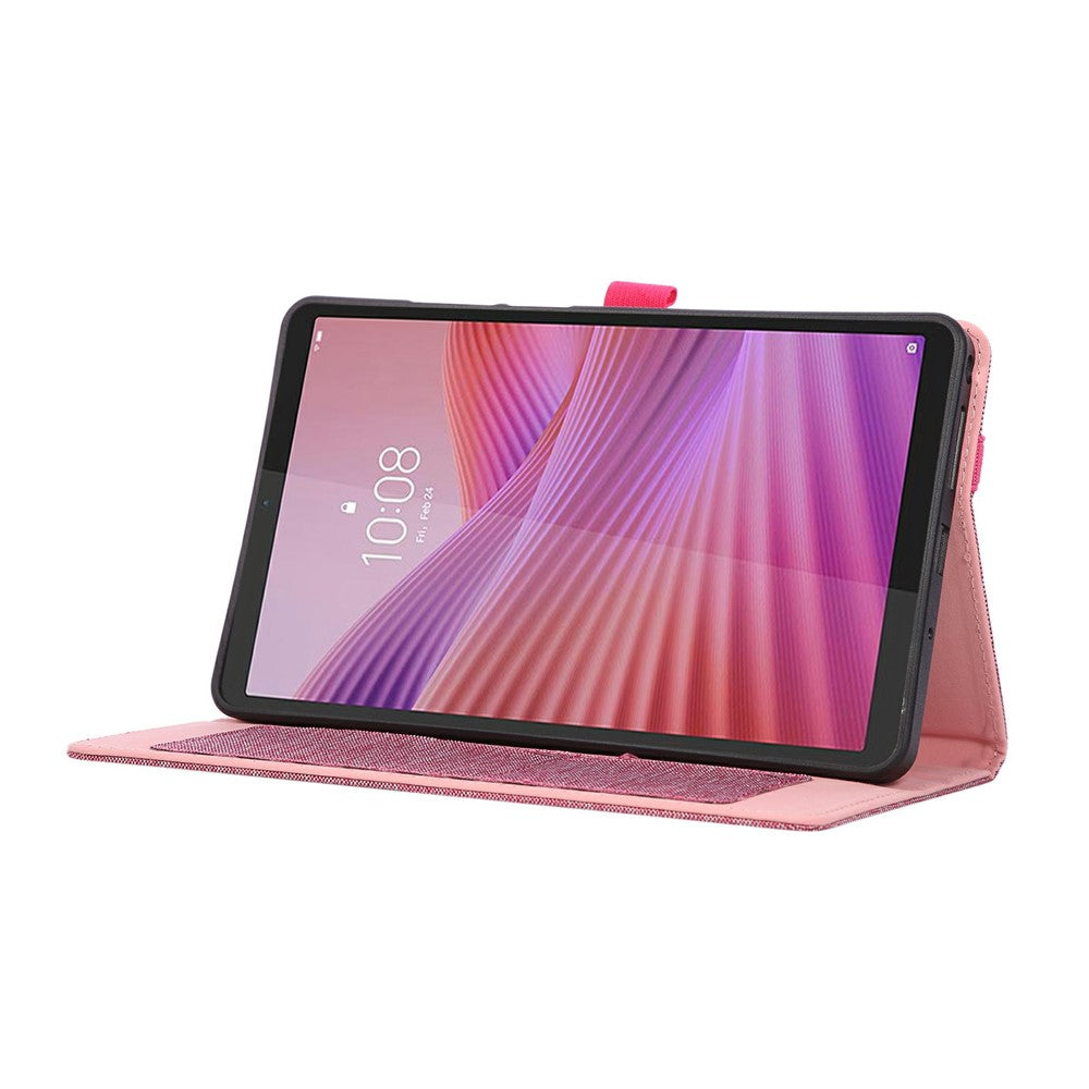 For Lenovo Tab K9 / Tab One Case with Stand Card Holder Cloth Texture Leather Tablet Cover - Pink