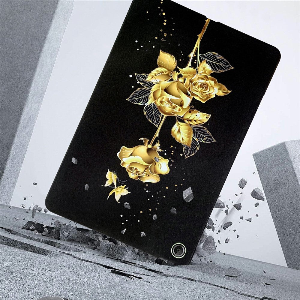 For Lenovo Tab K9 TPU Case Pattern Printing Slim Tablet Protective Cover - Golden Butterfly Rose