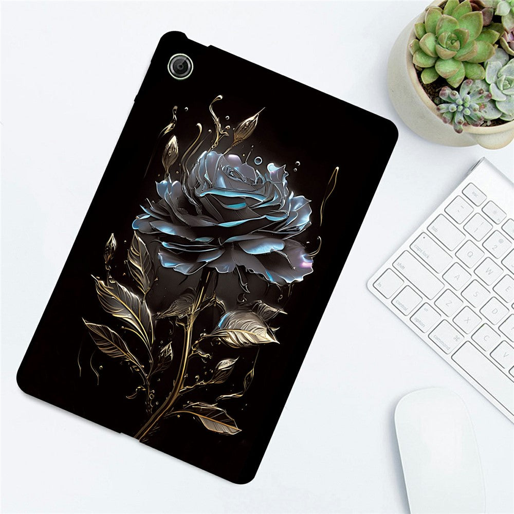 For Lenovo Tab K9 TPU Case Pattern Printing Slim Tablet Protective Cover - Black Rose