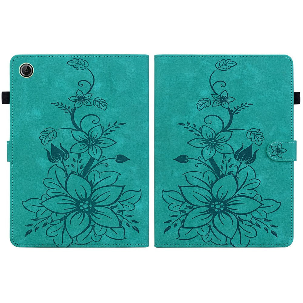 For Lenovo Tab K9 Case Lily Flower Imprint Card Slots Leather Tablet Cover - Green