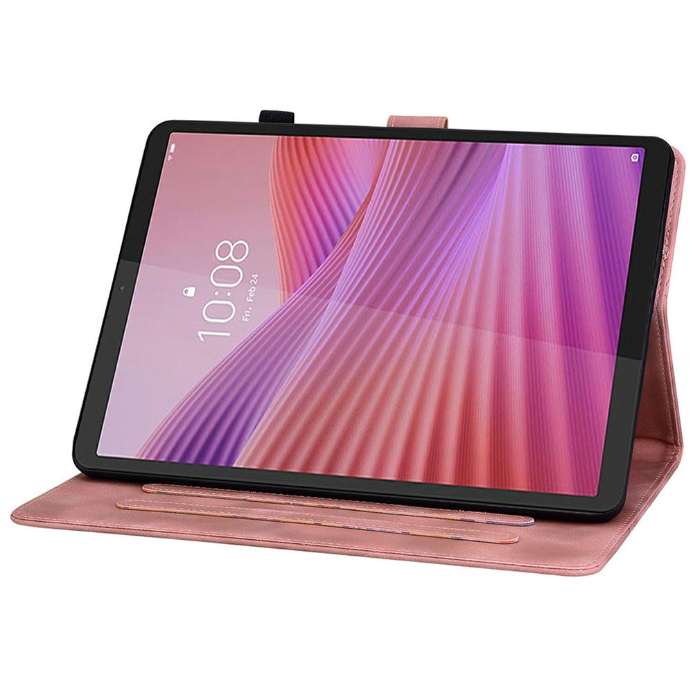 For Lenovo Tab K9 Case Lily Flower Imprint Card Slots Leather Tablet Cover - Pink