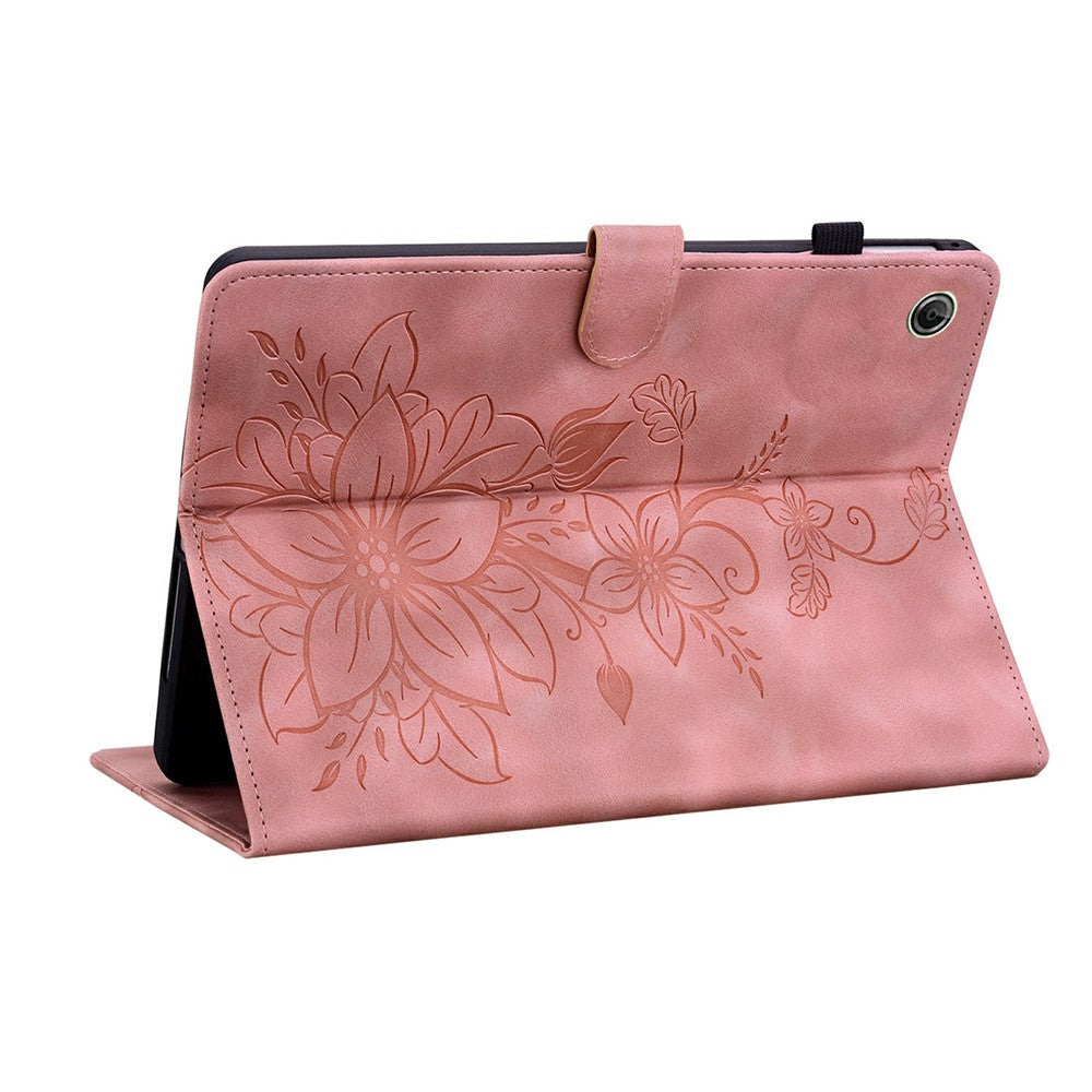 For Lenovo Tab K9 Case Lily Flower Imprint Card Slots Leather Tablet Cover - Pink