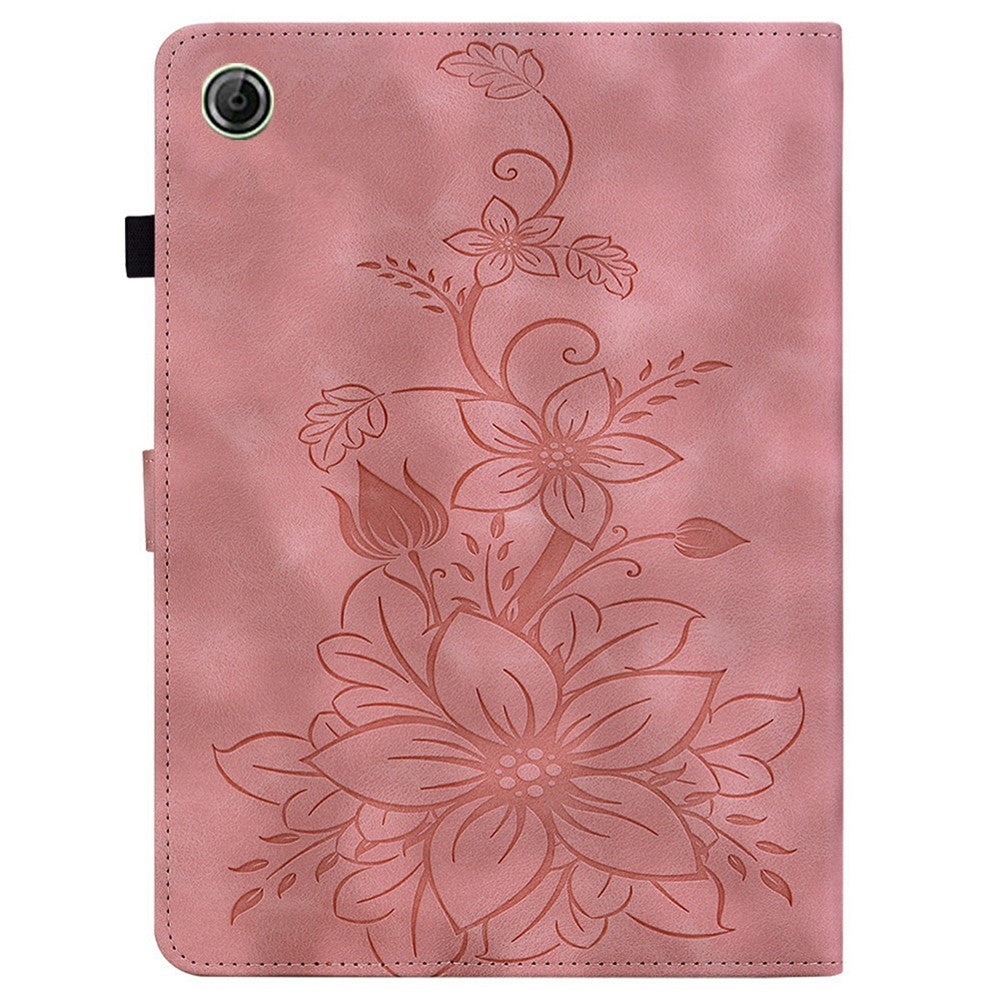 For Lenovo Tab K9 Case Lily Flower Imprint Card Slots Leather Tablet Cover - Pink