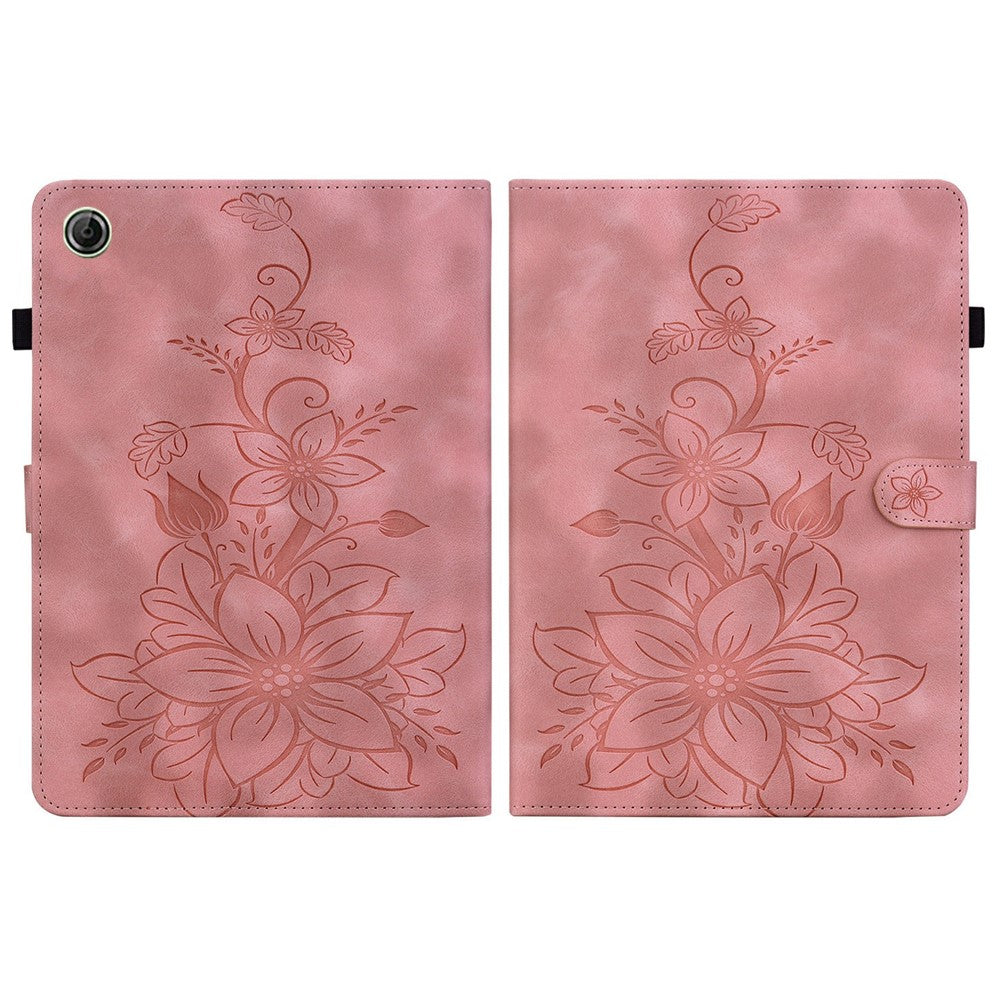 For Lenovo Tab K9 Case Lily Flower Imprint Card Slots Leather Tablet Cover - Pink