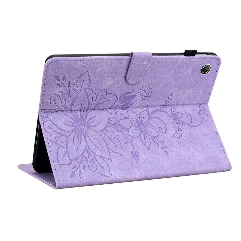 For Lenovo Tab K9 Case Lily Flower Imprint Card Slots Leather Tablet Cover - Purple