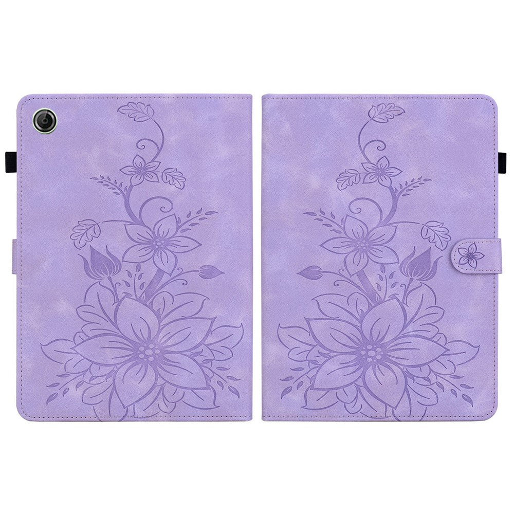 For Lenovo Tab K9 Case Lily Flower Imprint Card Slots Leather Tablet Cover - Purple