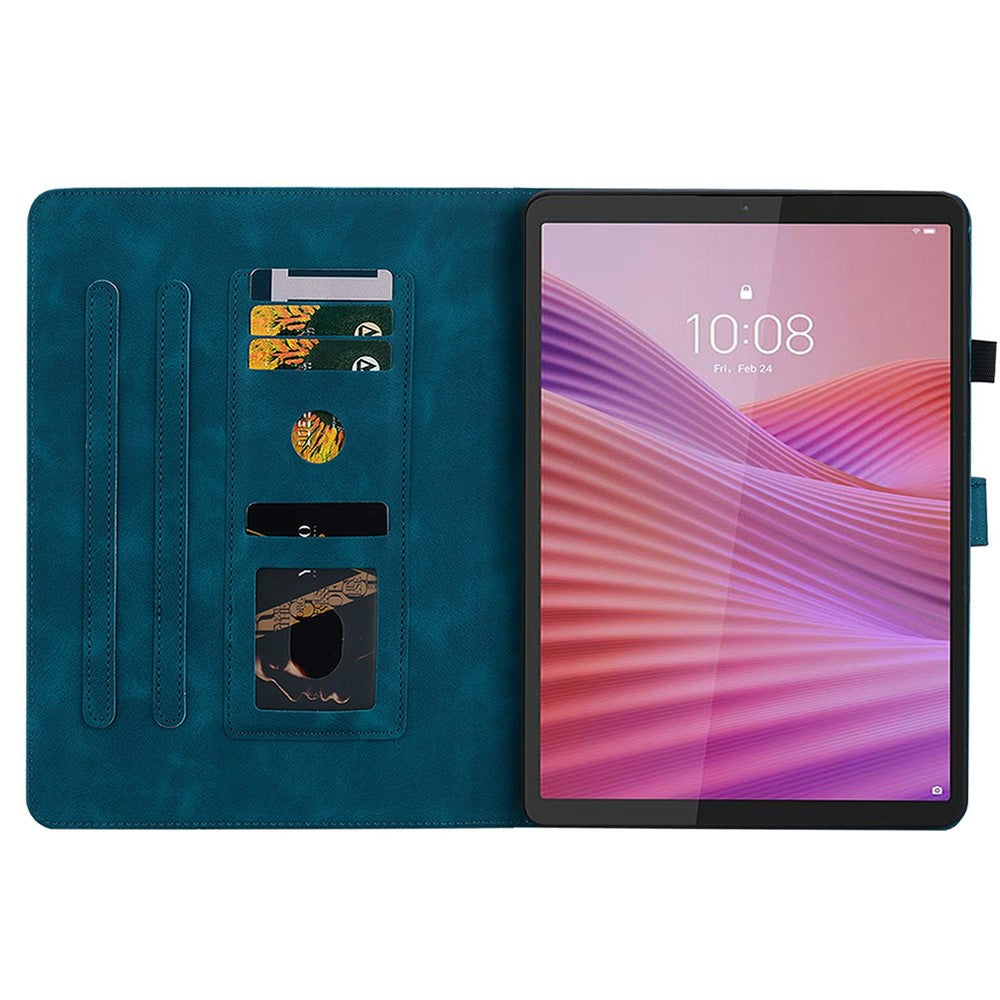 For Lenovo Tab K9 Case Lily Flower Imprint Card Slots Leather Tablet Cover - Blue