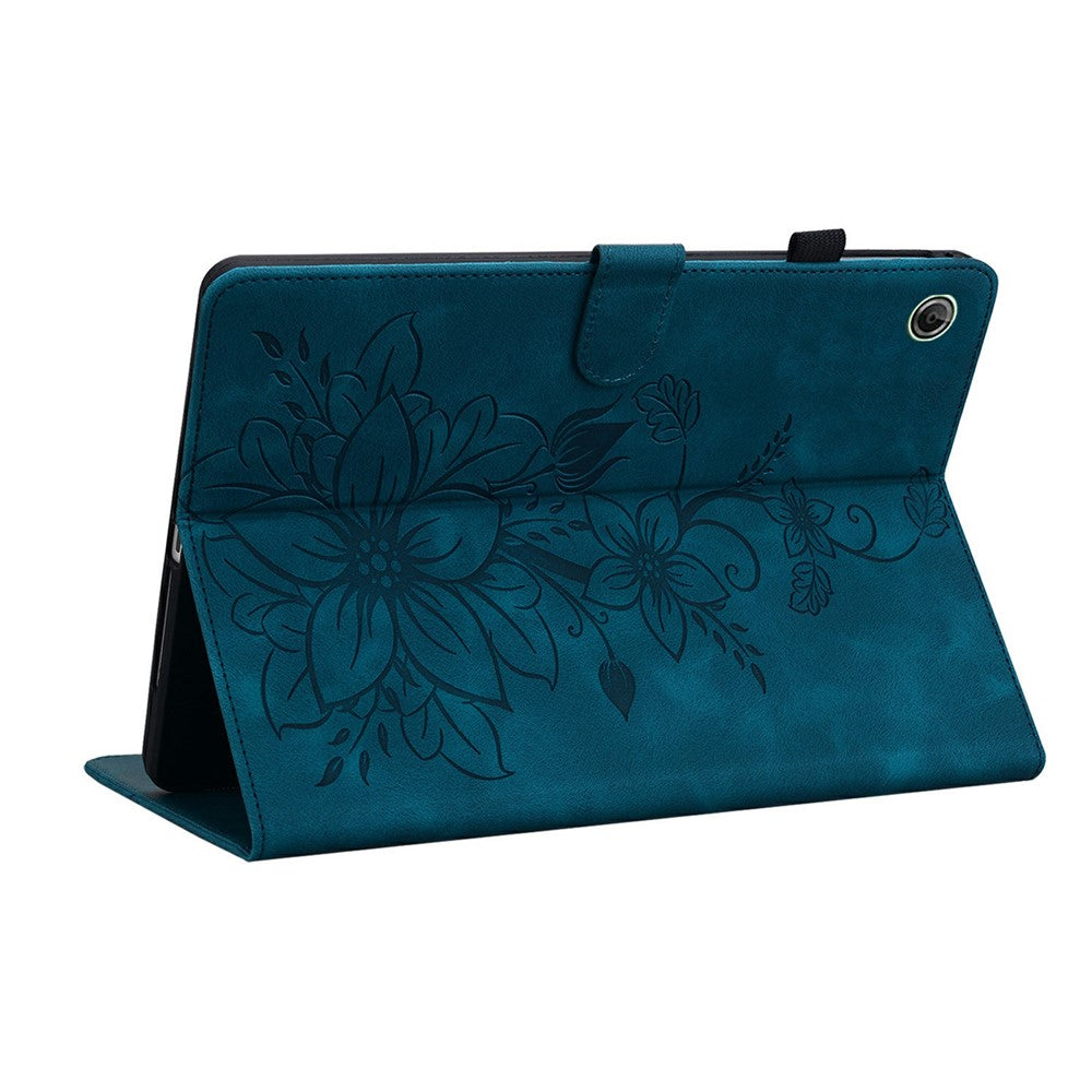 For Lenovo Tab K9 Case Lily Flower Imprint Card Slots Leather Tablet Cover - Blue