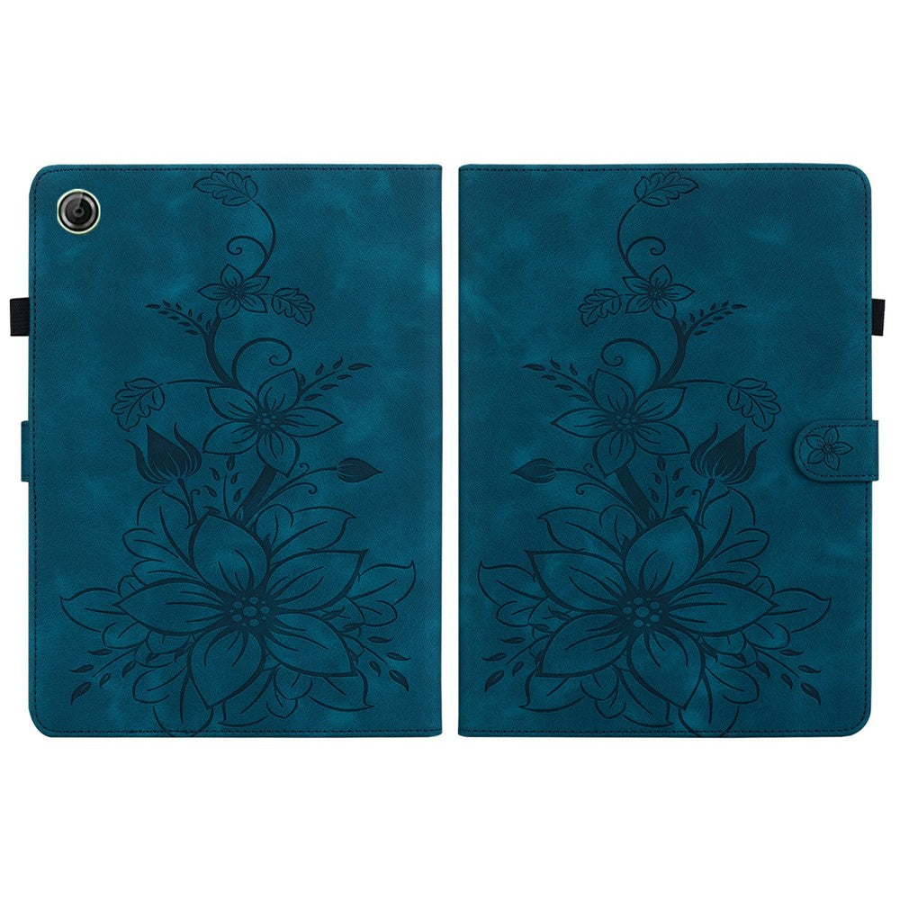 For Lenovo Tab K9 Case Lily Flower Imprint Card Slots Leather Tablet Cover - Blue