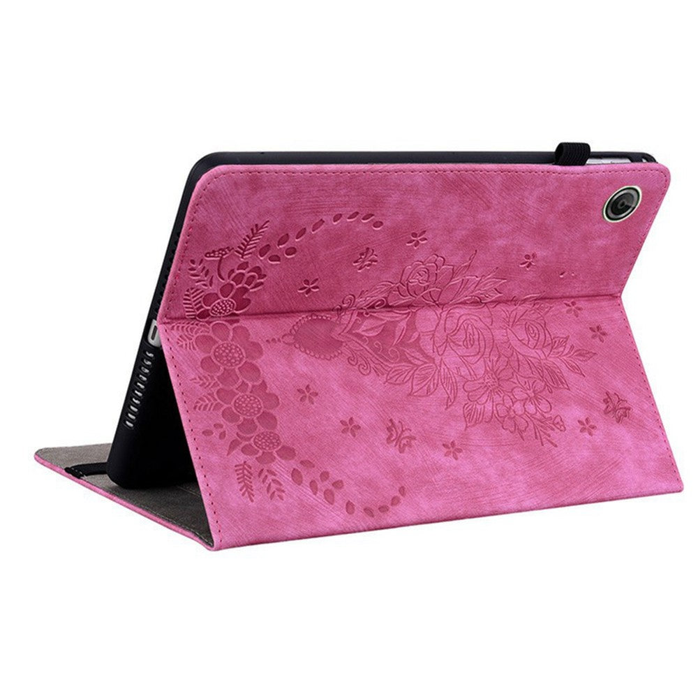 For Lenovo Tab K9 Case Card Holder Anti-Scratch Leather Cover Rose Flower Imprint - Rose