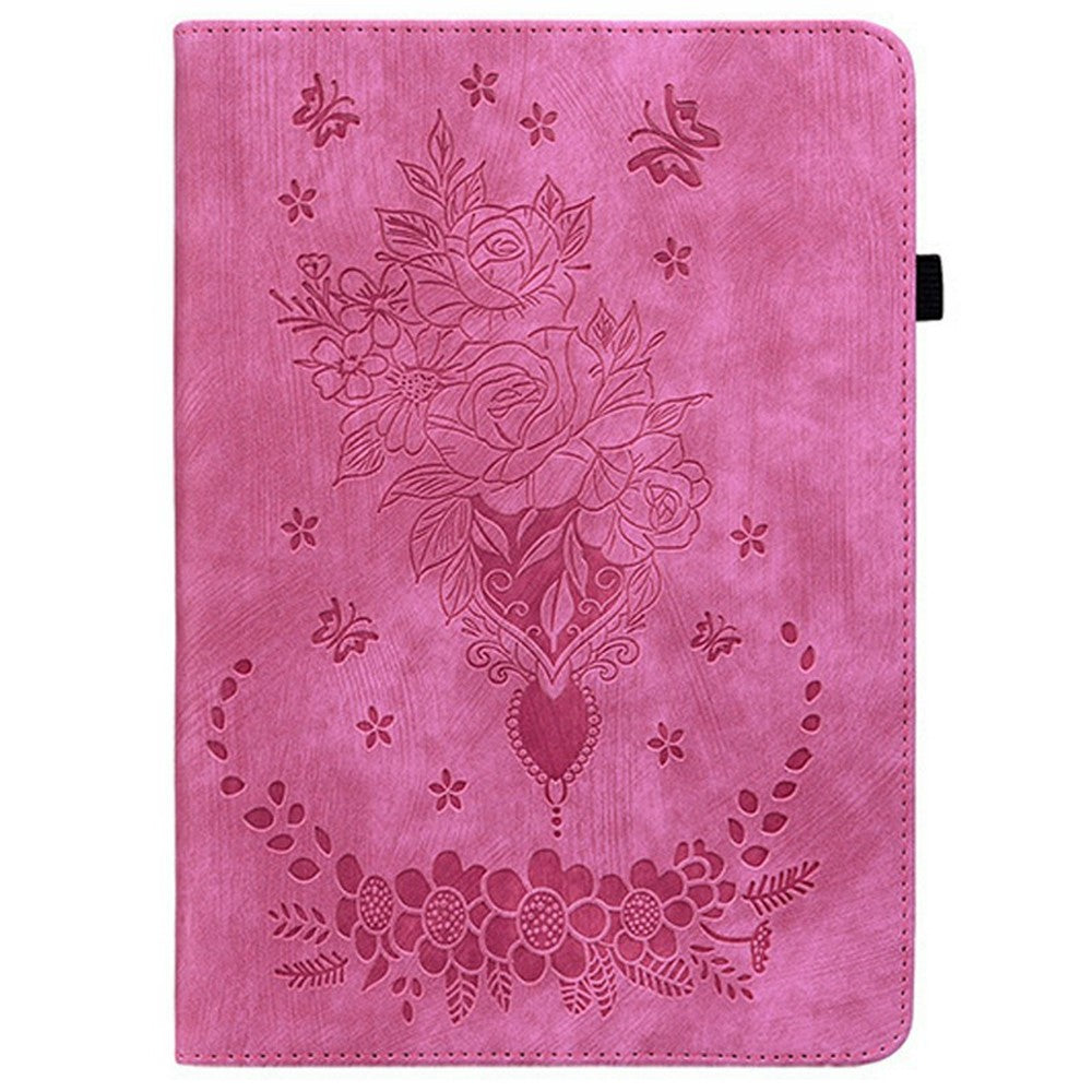 For Lenovo Tab K9 Case Card Holder Anti-Scratch Leather Cover Rose Flower Imprint - Rose