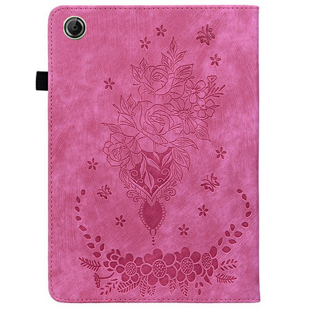 For Lenovo Tab K9 Case Card Holder Anti-Scratch Leather Cover Rose Flower Imprint - Rose