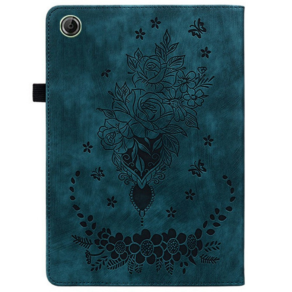 For Lenovo Tab K9 Case Card Holder Anti-Scratch Leather Cover Rose Flower Imprint - Blue