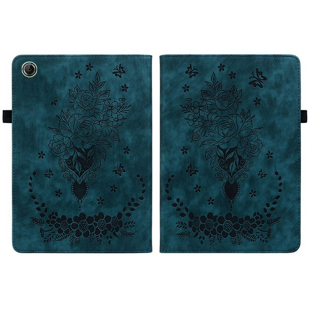 For Lenovo Tab K9 Case Card Holder Anti-Scratch Leather Cover Rose Flower Imprint - Blue