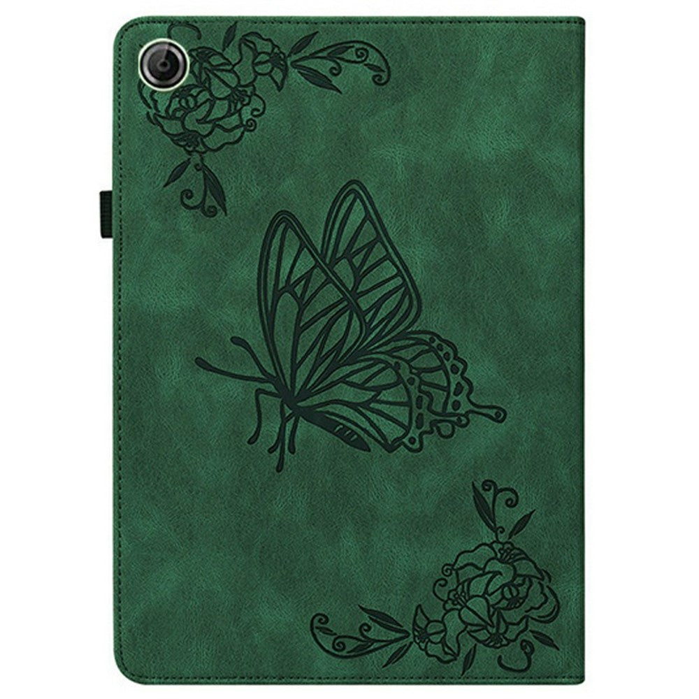 For Lenovo Tab K9 Case Butterfly Flower Imprint PU Leather Tablet Cover with Card Slots - Green