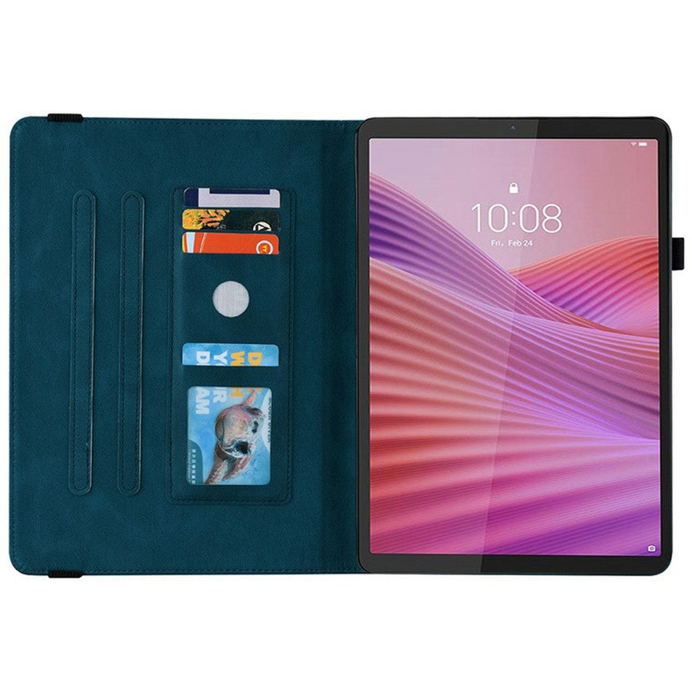 For Lenovo Tab K9 Case Butterfly Flower Imprint PU Leather Tablet Cover with Card Slots - Blue