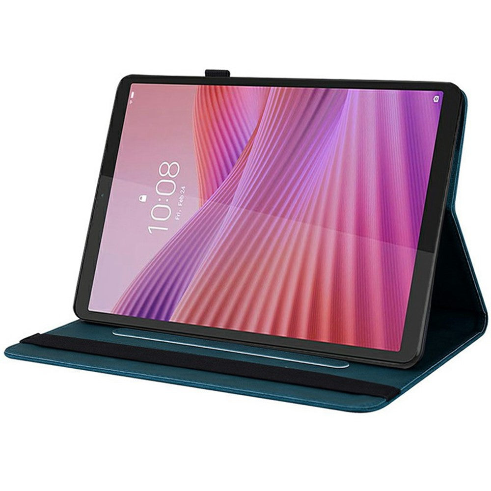 For Lenovo Tab K9 Case Butterfly Flower Imprint PU Leather Tablet Cover with Card Slots - Blue