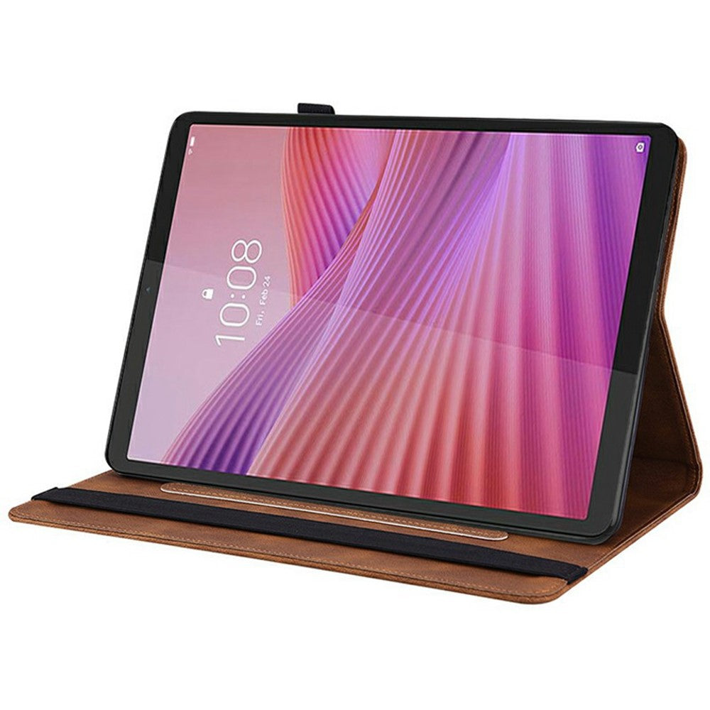 For Lenovo Tab K9 Case Butterfly Flower Imprint PU Leather Tablet Cover with Card Slots - Brown