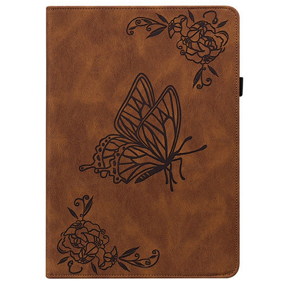 For Lenovo Tab K9 Case Butterfly Flower Imprint PU Leather Tablet Cover with Card Slots - Brown