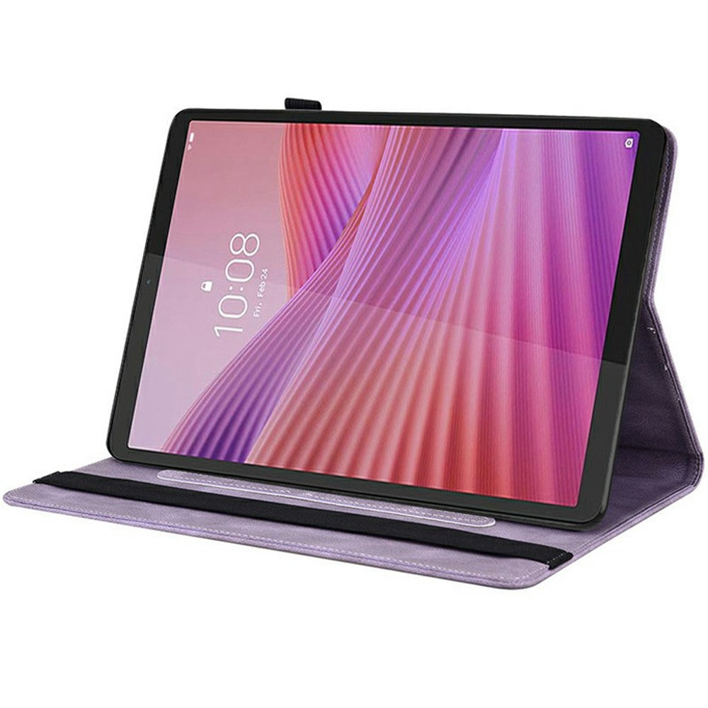 For Lenovo Tab K9 Case Butterfly Flower Imprint PU Leather Tablet Cover with Card Slots - Purple