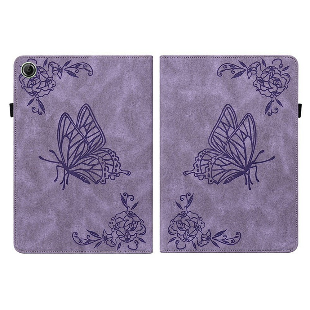 For Lenovo Tab K9 Case Butterfly Flower Imprint PU Leather Tablet Cover with Card Slots - Purple