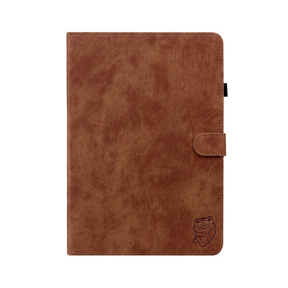 For Lenovo Tab K9 Case Tiger Imprint Anti-Scratch PU Leather Tablet Cover - Brown