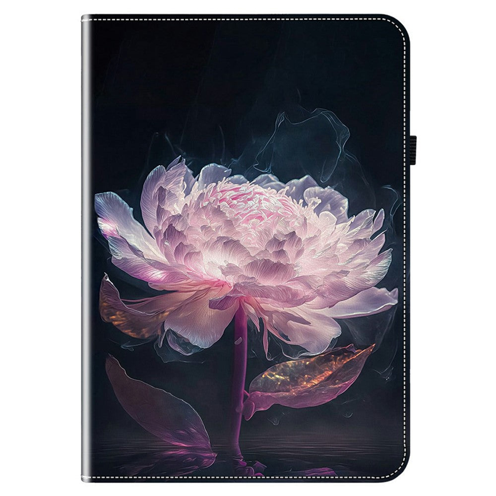 For Lenovo Tab K9 Leather Case Pattern Printed Stand Tablet Cover with Card Slots - Purple Peony