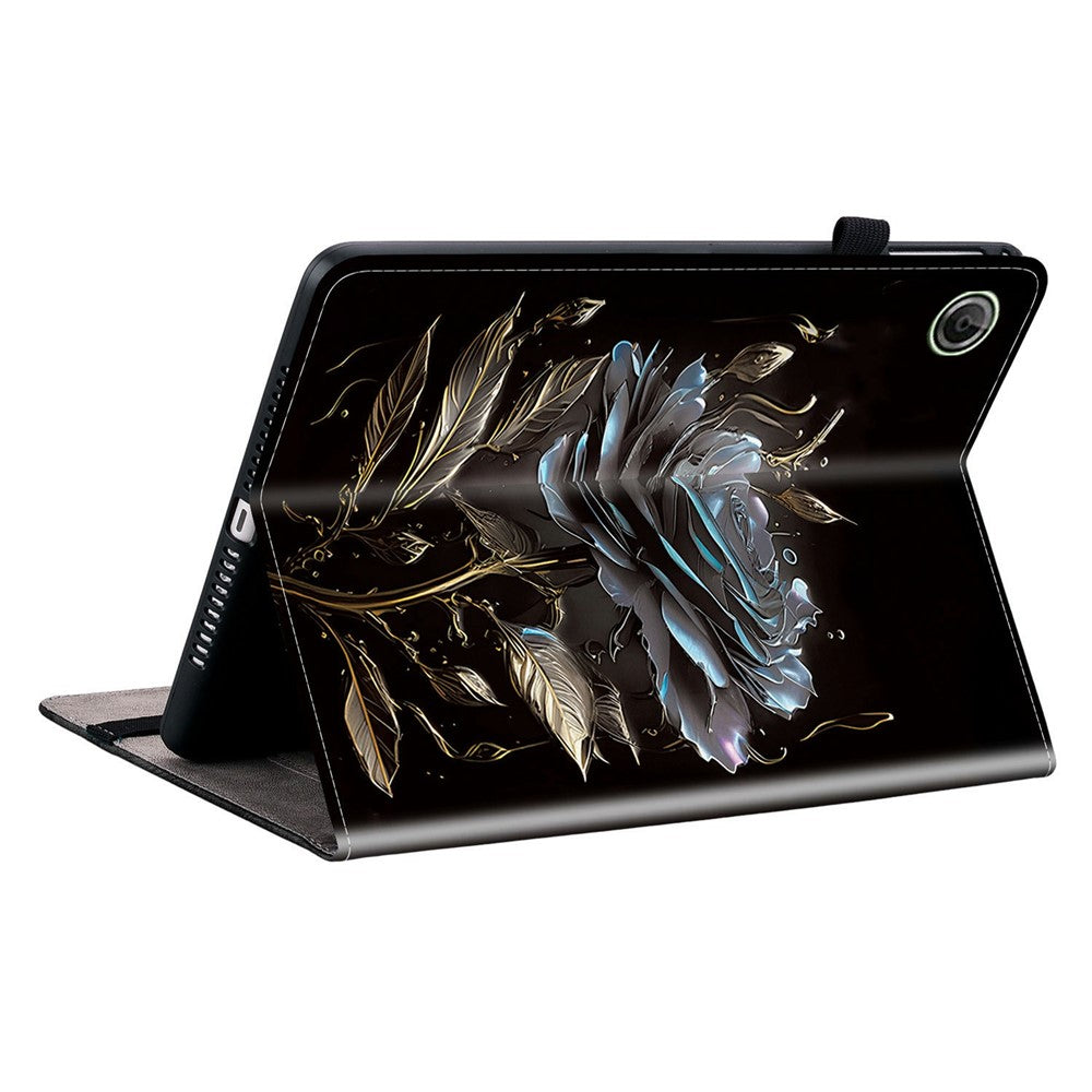 For Lenovo Tab K9 Leather Case Pattern Printed Stand Tablet Cover with Card Slots - Black Rose