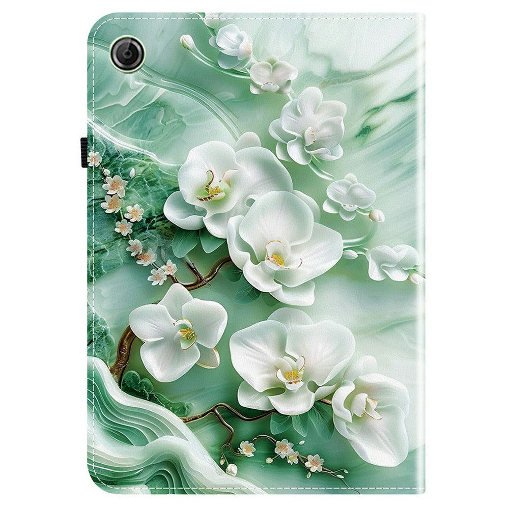 For Lenovo Tab K9 Leather Case Pattern Printed Stand Tablet Cover with Card Slots - Jade Flower