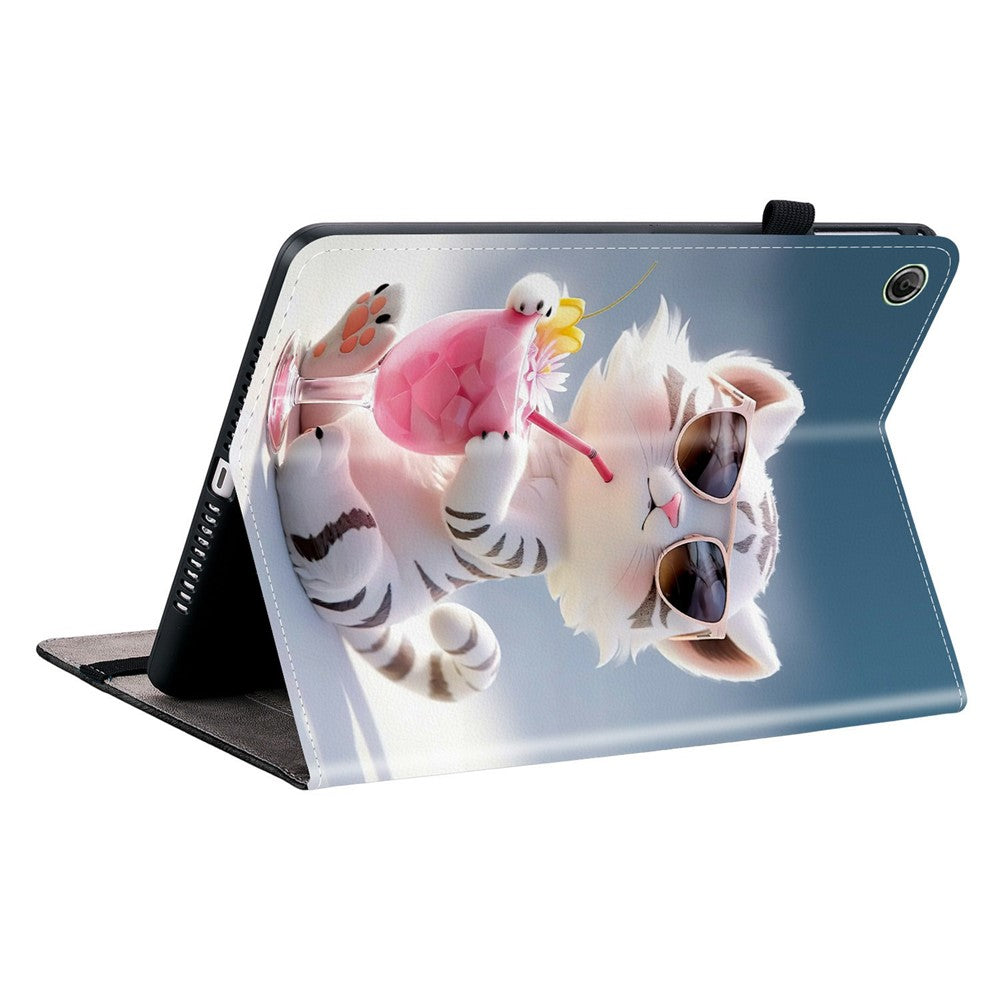 For Lenovo Tab K9 Leather Case Pattern Printed Stand Tablet Cover with Card Slots - Cartoon Tiger
