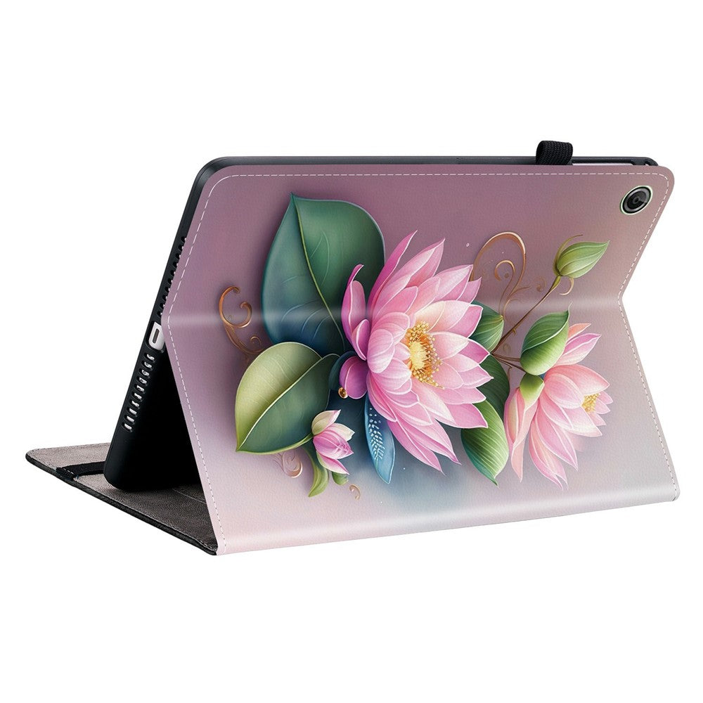 For Lenovo Tab K9 Leather Case Pattern Printed Stand Tablet Cover with Card Slots - Lotus