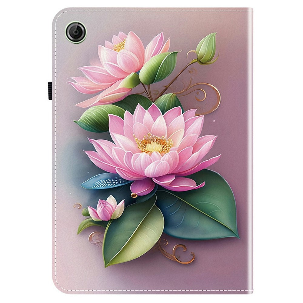 For Lenovo Tab K9 Leather Case Pattern Printed Stand Tablet Cover with Card Slots - Lotus