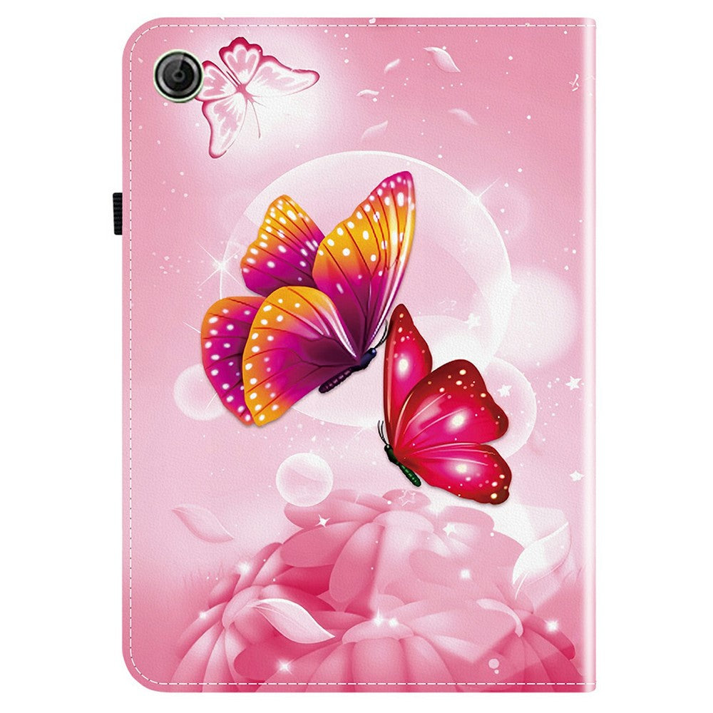 For Lenovo Tab K9 Leather Case Pattern Printed Stand Tablet Cover with Card Slots - Pink Butterfly