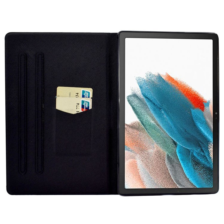For Samsung Galaxy Tab A8 10.5 (2021) SM-X200 / X205 / Tab A8 10.5 (2022) Anti-drop Magnetic Pattern Printing Cover Folio Flip Auto Wake / Sleep PU Leather Stand Case with Card Slots - Rose / Lion