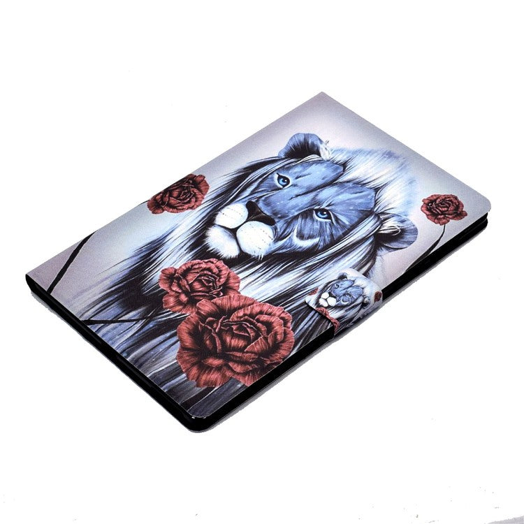 For Samsung Galaxy Tab A8 10.5 (2021) SM-X200 / X205 / Tab A8 10.5 (2022) Anti-drop Magnetic Pattern Printing Cover Folio Flip Auto Wake / Sleep PU Leather Stand Case with Card Slots - Rose / Lion