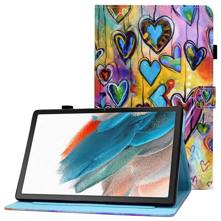 For Samsung Galaxy Tab A8 10.5 (2021) SM-X200 / X205 / Tab A8 10.5 (2022) Pattern Printing PU Leather Dual-sided Magnetic Cover Stand Stitching Case with Card Slots and Pencil Holder - Heart