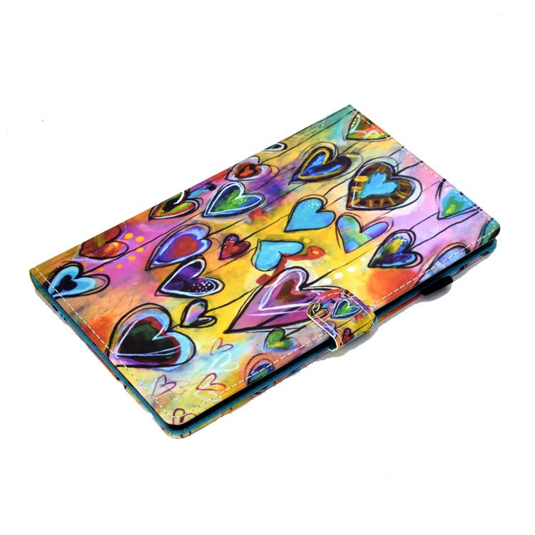 For Samsung Galaxy Tab A8 10.5 (2021) SM-X200 / X205 / Tab A8 10.5 (2022) Pattern Printing PU Leather Dual-sided Magnetic Cover Stand Stitching Case with Card Slots and Pencil Holder - Heart