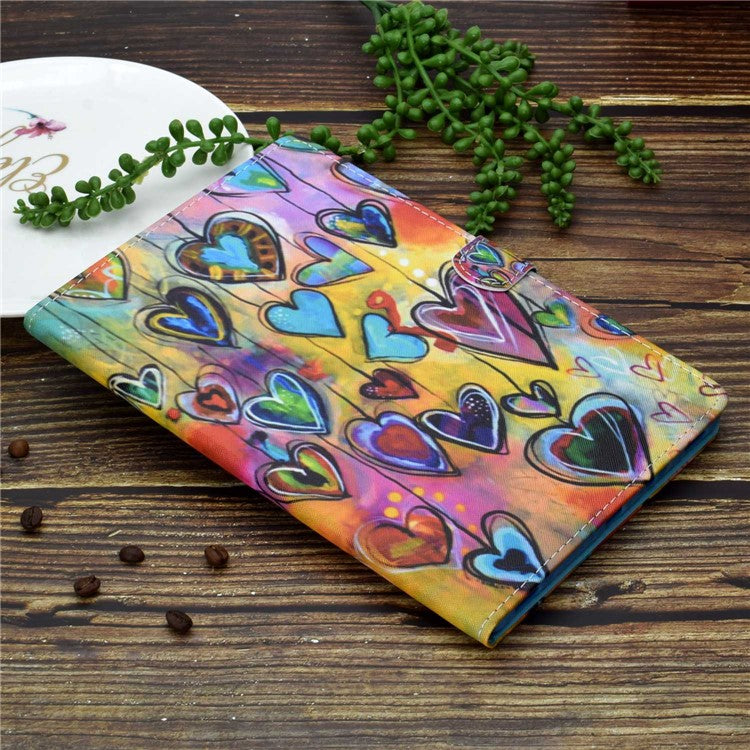 For Samsung Galaxy Tab A8 10.5 (2021) SM-X200 / X205 / Tab A8 10.5 (2022) Pattern Printing PU Leather Dual-sided Magnetic Cover Stand Stitching Case with Card Slots and Pencil Holder - Heart
