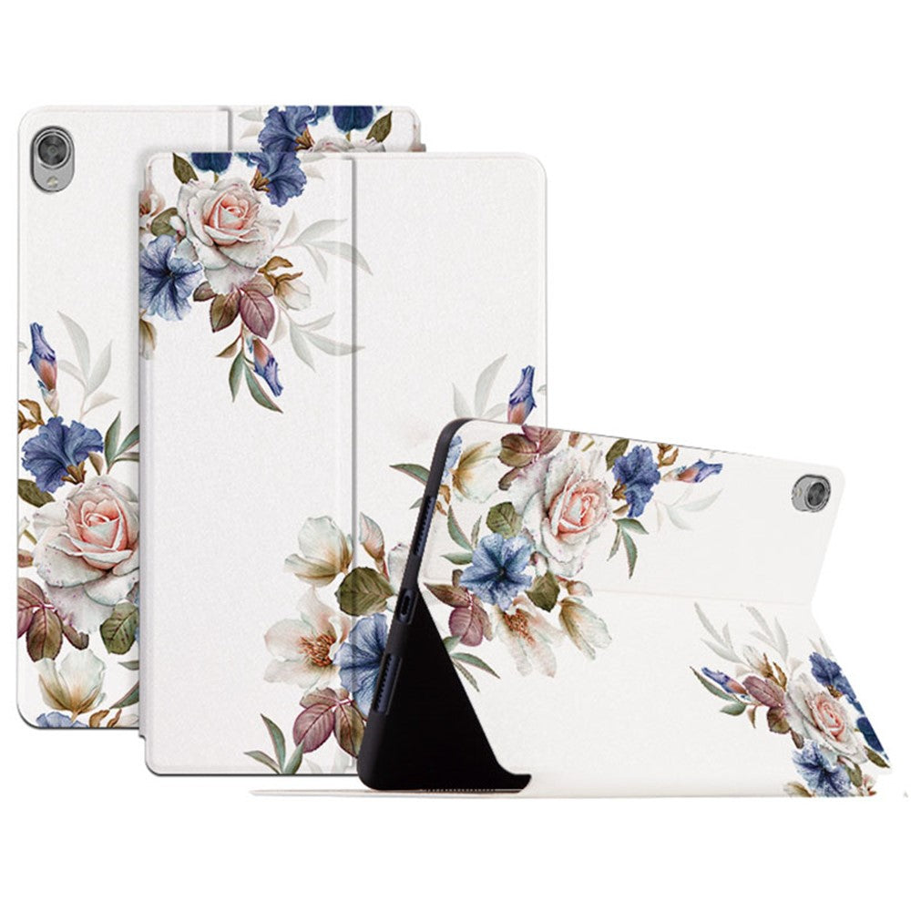 For Lenovo Tab M10 TB-X605F / X505 10.1-inch Well-protected Flower Pattern Printed Tablet Case Leather + TPU Anti-drop Folio Flip Cover with Stand - White Flower Bush