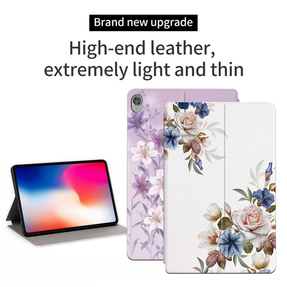 For Lenovo Tab M10 TB-X605F / X505 10.1-inch Well-protected Flower Pattern Printed Tablet Case Leather + TPU Anti-drop Folio Flip Cover with Stand - White Flower Bush