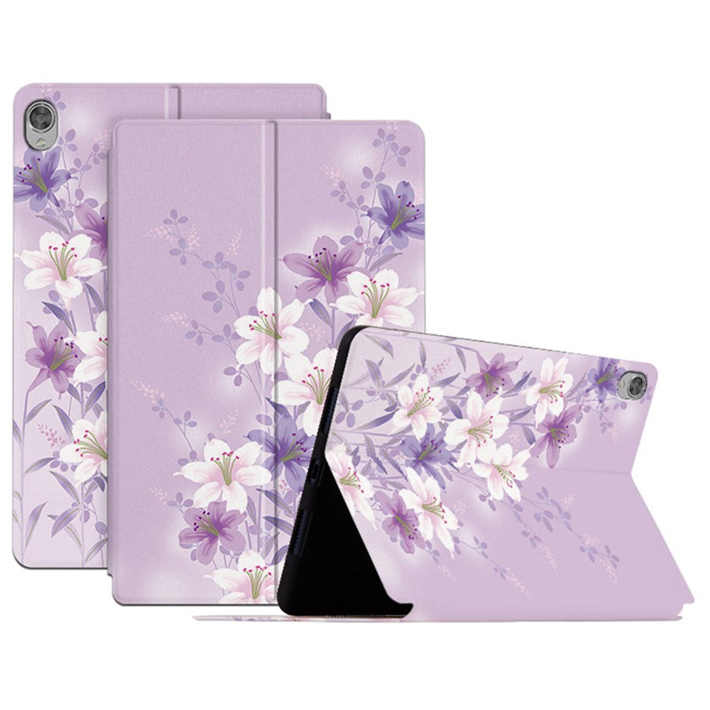 For Lenovo Tab M10 TB-X605F / X505 10.1-inch Well-protected Flower Pattern Printed Tablet Case Leather + TPU Anti-drop Folio Flip Cover with Stand - Purple Magnolia