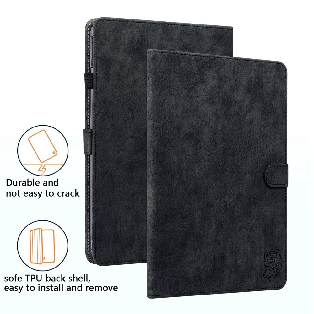 For Lenovo Tab M10 (Gen 3) TB-328FU / TB-328XU TPU+PU Leather Scratch-Proof Case Cute Tiger Pattern Imprinted Tablet Cover with Stand / Card Slot - Black