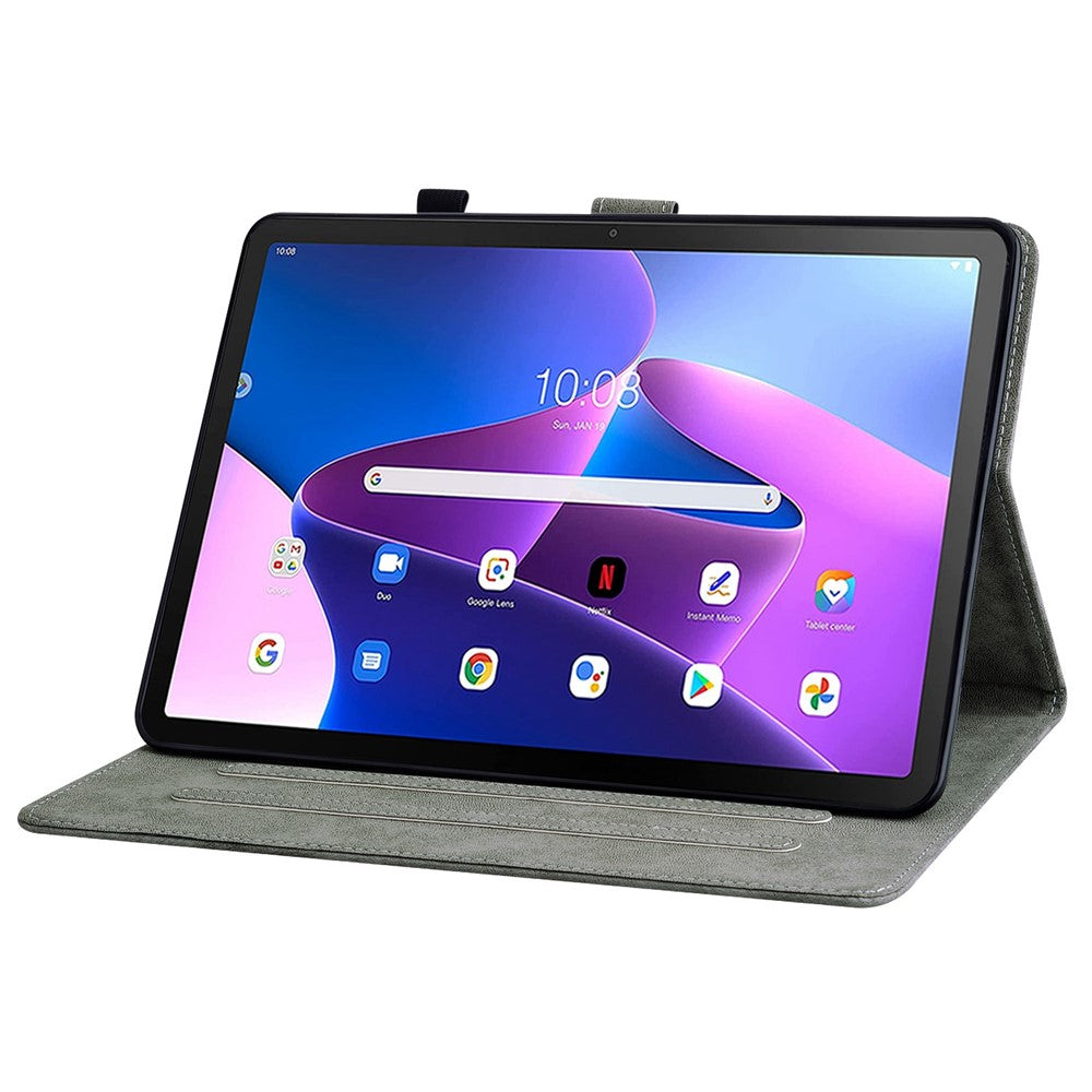 For Lenovo Tab M10 Plus (3rd Gen) / Xiaoxin Pad 2022 10.6 inch Cute Tiger Pattern Imprinted Case TPU+PU Leather Protective Cover Scratch-Proof Tablet with Stand / Card Slot - Dark Blue