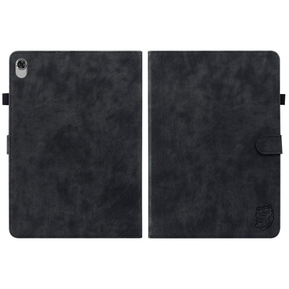 For Lenovo M10 Plus Shockproof Tablet Case with Card Slot Cute Tiger Pattern Imprinted Stand Shell TPU+PU Leather Anti-Drop Cover - Black