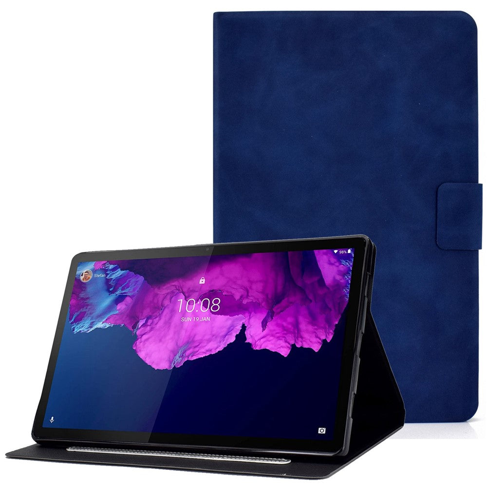 For Lenovo Tab P11 TB-J606F / Tab P11 5G Card Holder Design Folio Flip Calf Textured Leather Tablet Case Magnetic Shockproof Cover with Stand - Blue