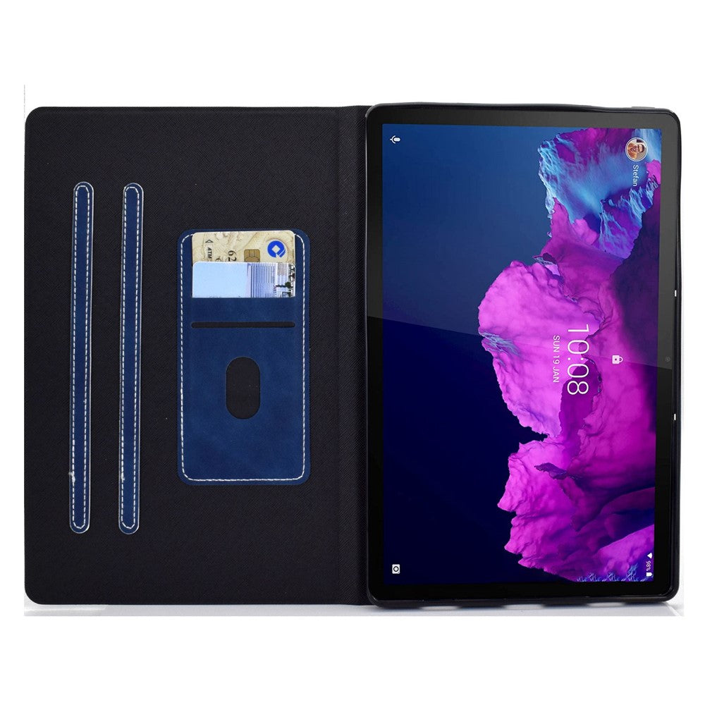 For Lenovo Tab P11 TB-J606F / Tab P11 5G Card Holder Design Folio Flip Calf Textured Leather Tablet Case Magnetic Shockproof Cover with Stand - Blue