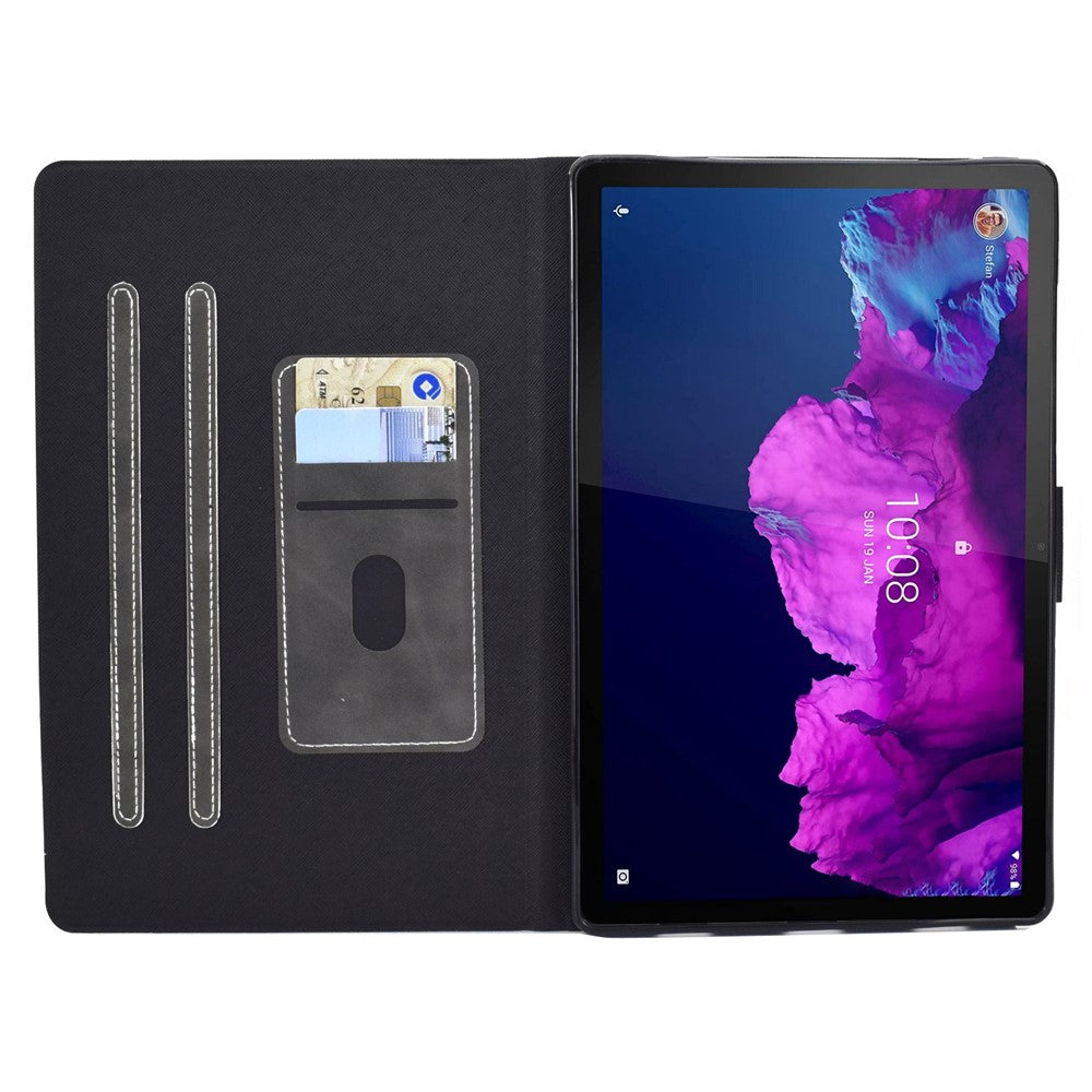 For Lenovo Tab P11 TB-J606F / Tab P11 5G Card Holder Design Folio Flip Calf Textured Leather Tablet Case Magnetic Shockproof Cover with Stand - Grey