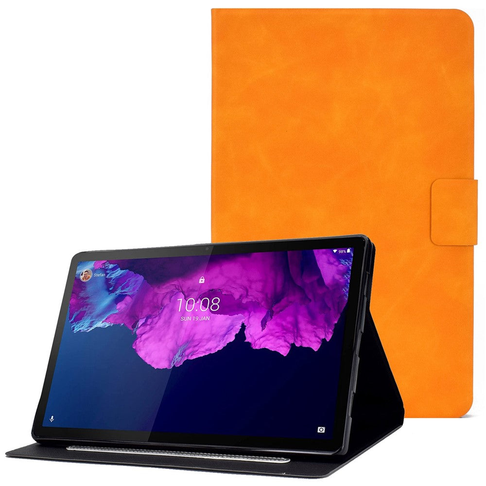 For Lenovo Tab P11 TB-J606F / Tab P11 5G Card Holder Design Folio Flip Calf Textured Leather Tablet Case Magnetic Shockproof Cover with Stand - Orange