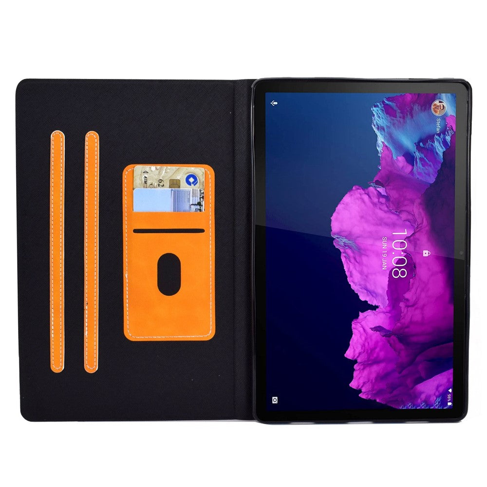 For Lenovo Tab P11 TB-J606F / Tab P11 5G Card Holder Design Folio Flip Calf Textured Leather Tablet Case Magnetic Shockproof Cover with Stand - Orange