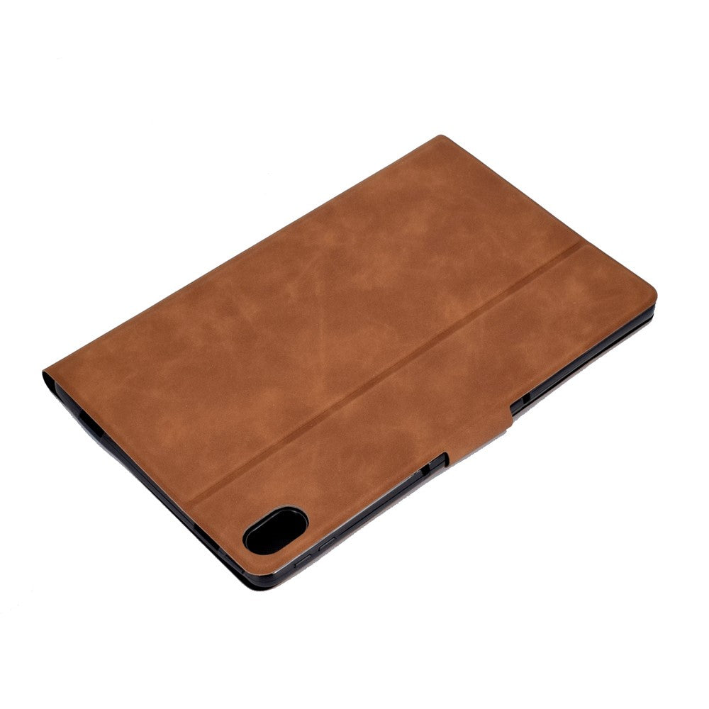 For Lenovo Tab P11 TB-J606F / Tab P11 5G Card Holder Design Folio Flip Calf Textured Leather Tablet Case Magnetic Shockproof Cover with Stand - Brown